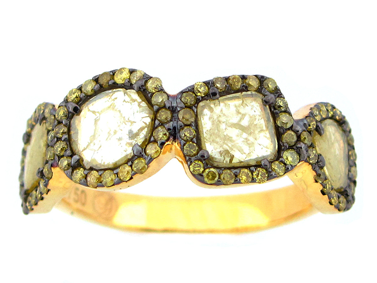 ROSE CUT SLICE YELLOW DIAMOND RING, 18KY (N)