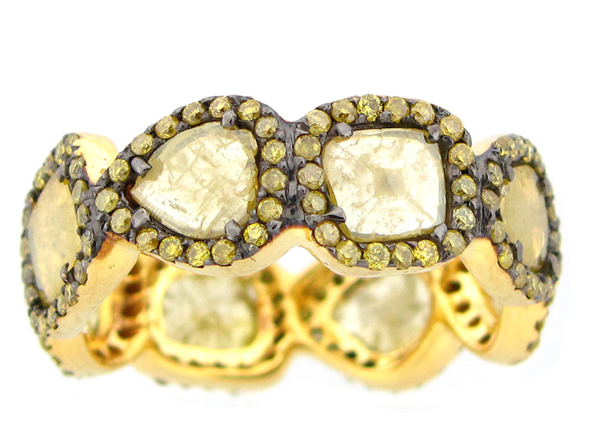 ROSE CUT SLICE YELLOW DIAMOND RING, 18KY (N)
