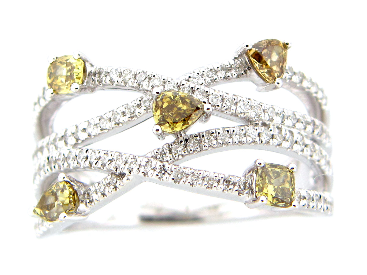 FANCY COLOR DIAMOND MULTI STRAND RING, 14KW (N)