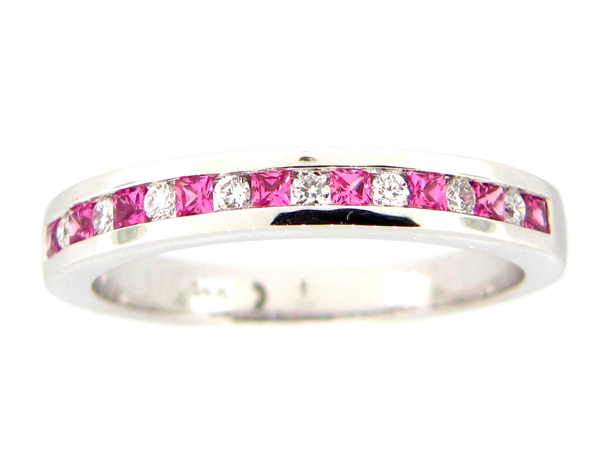 PINK SAPPHIRE & DIAMOND RING, 14KW (H)