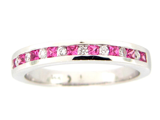 PINK SAPPHIRE & DIAMOND RING, 14KW (H)
