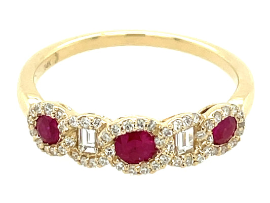 RUBY ROUND & DIAMOND BAGUETTE ALTERNATING RING