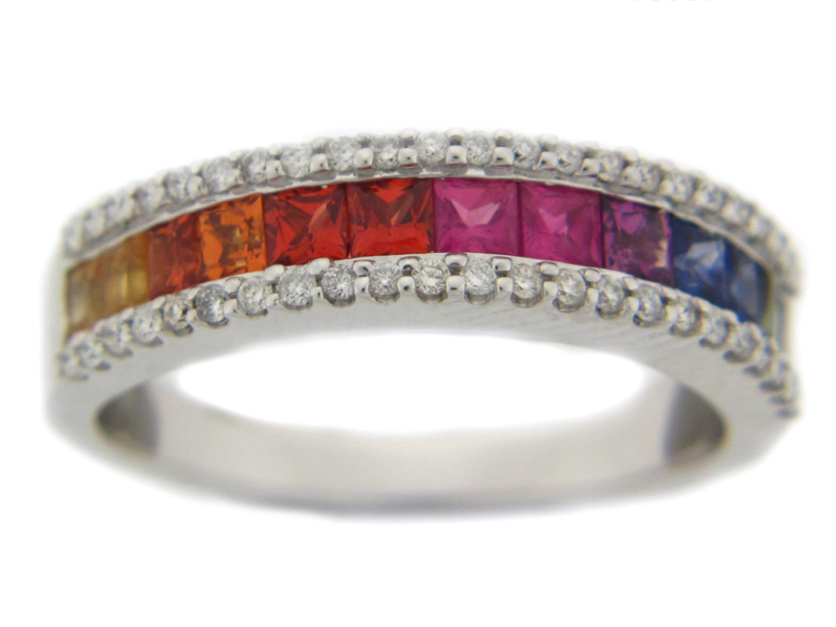 RAINBOW SAPPHIRE & DIAMOND RING, 14KW (H/U), C=1.30
