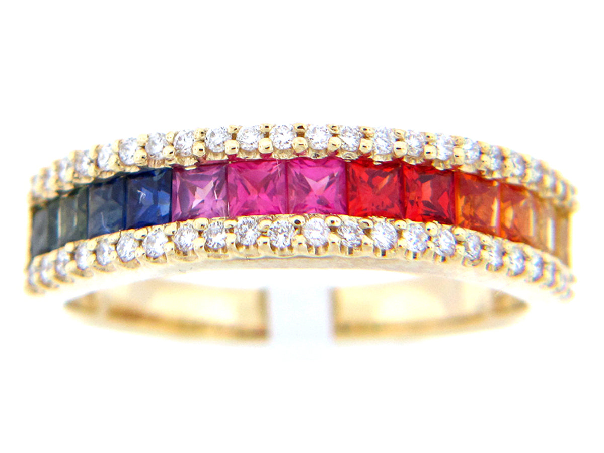 RAINBOW SAPPHIRE & DIAMOND RING, 14KY (H/U), C=1.30