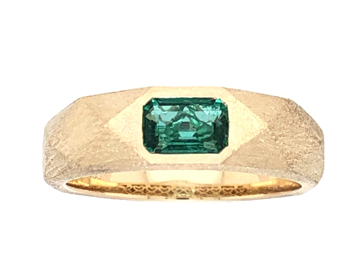 EMERALD BEZEL FACET GOLD RING,  SATIN FINISH, 14KY (O)