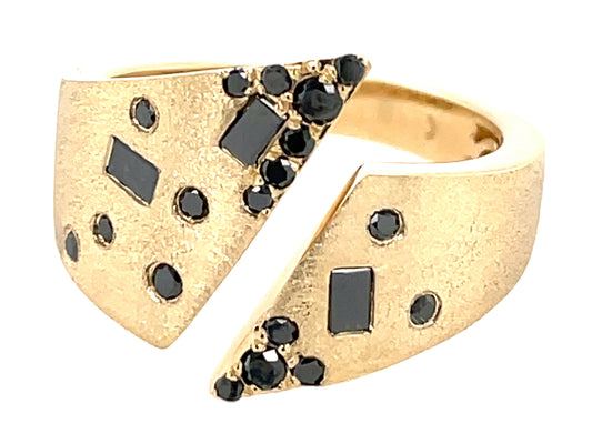 BLACK DIAMOND FLUSH SET SPLIT SHANK RING, SATIN FINISH, 14KY (N)