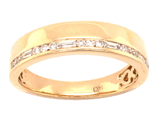 DIAMOND BAGUETTE & ROUND OFFSET CHANNEL RING, 14KY (N)