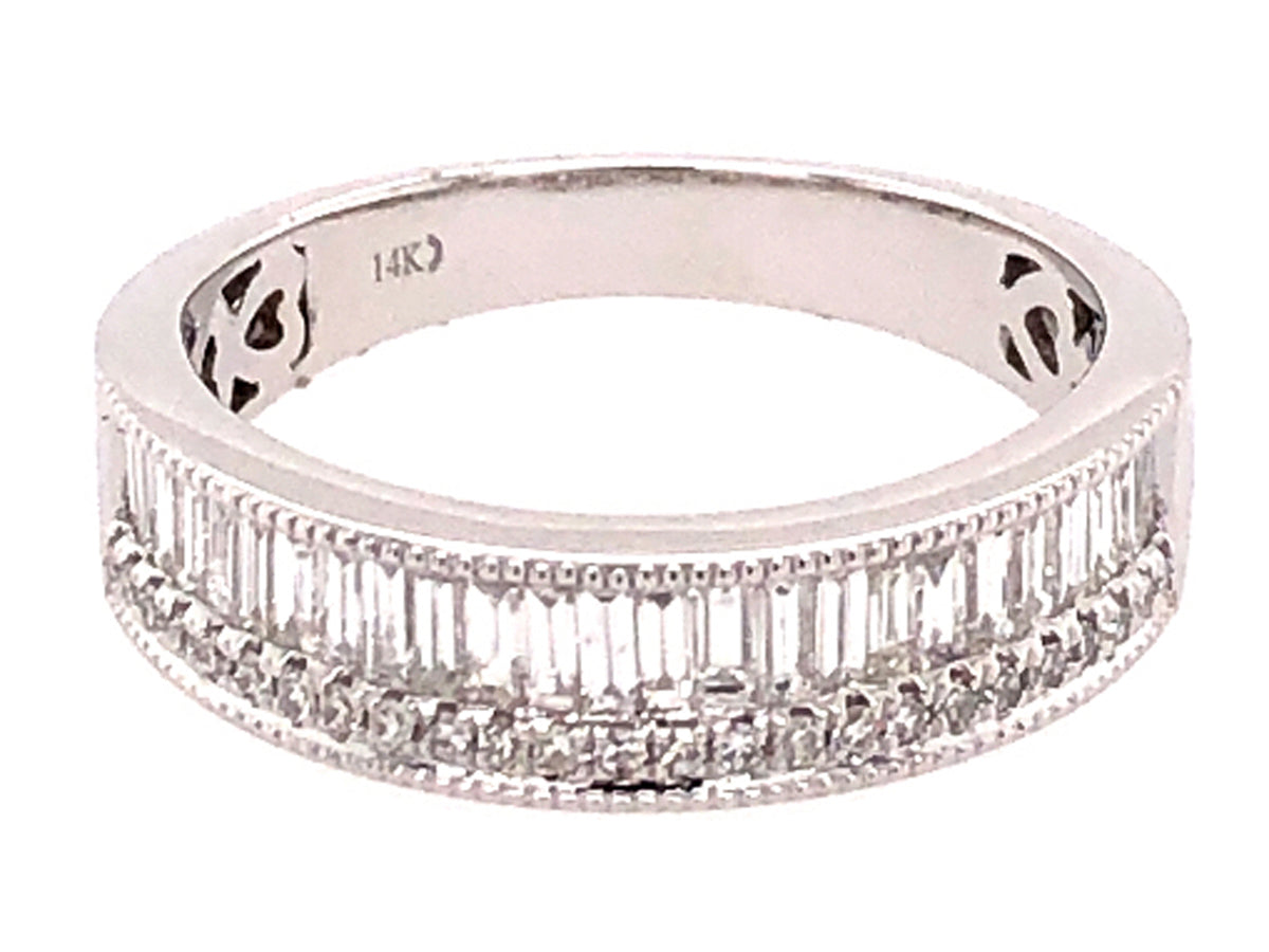 Diamond Baguette & Round Milgrain 5mm Duet Band