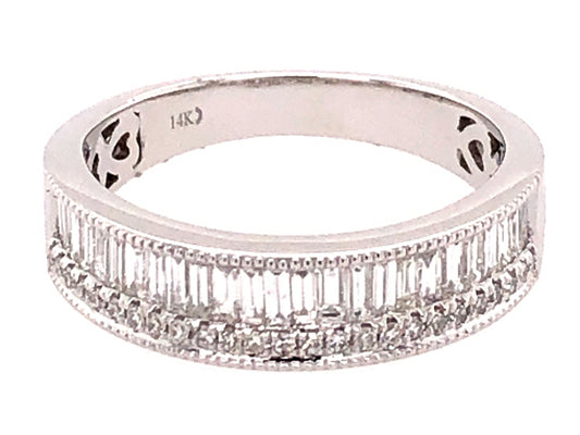 Diamond Baguette & Round Milgrain 5mm Duet Band