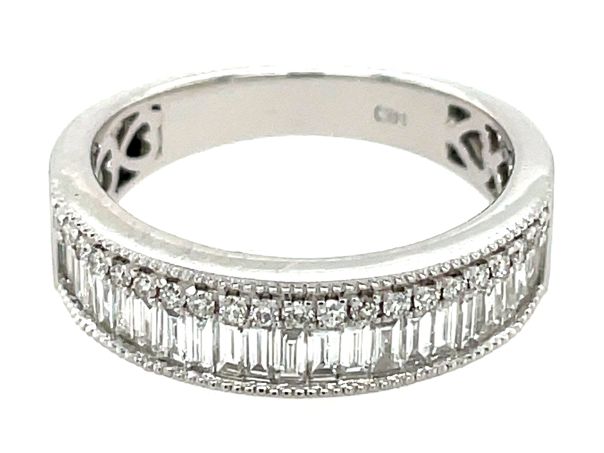 Diamond Baguette & Round Milgrain 5.5mm Duet Band