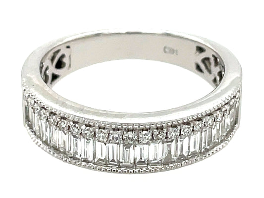 Diamond Baguette & Round Milgrain 5.5mm Duet Band