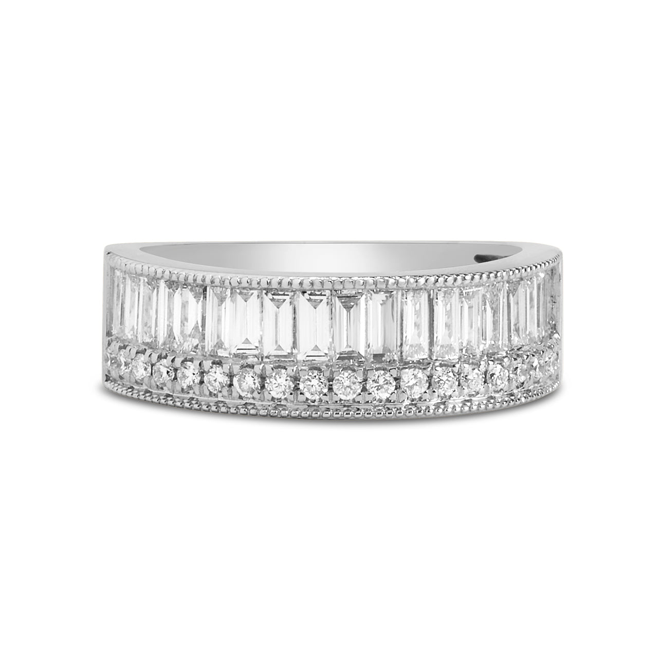 Diamond Baguette & Round Milgrain Duet Band