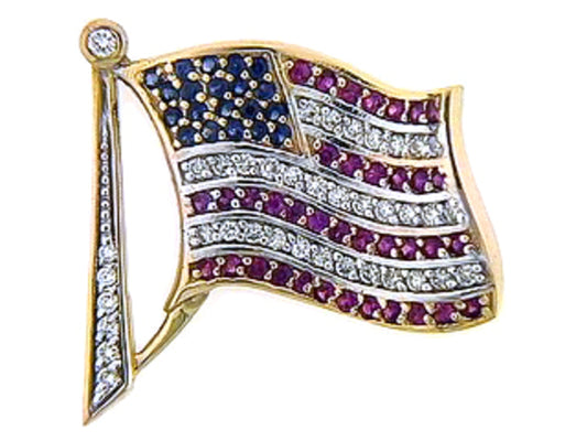 RUBY, SAPPHIRE & DIAMOND BROACH, 14KY (H), C=0.65