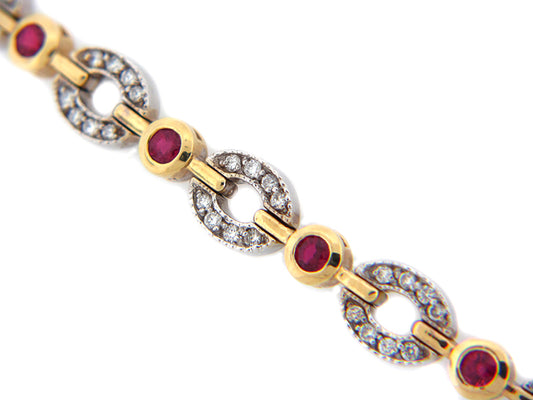 RUBY & DIAMOND BRACELET, 14KT (H), C=2.00