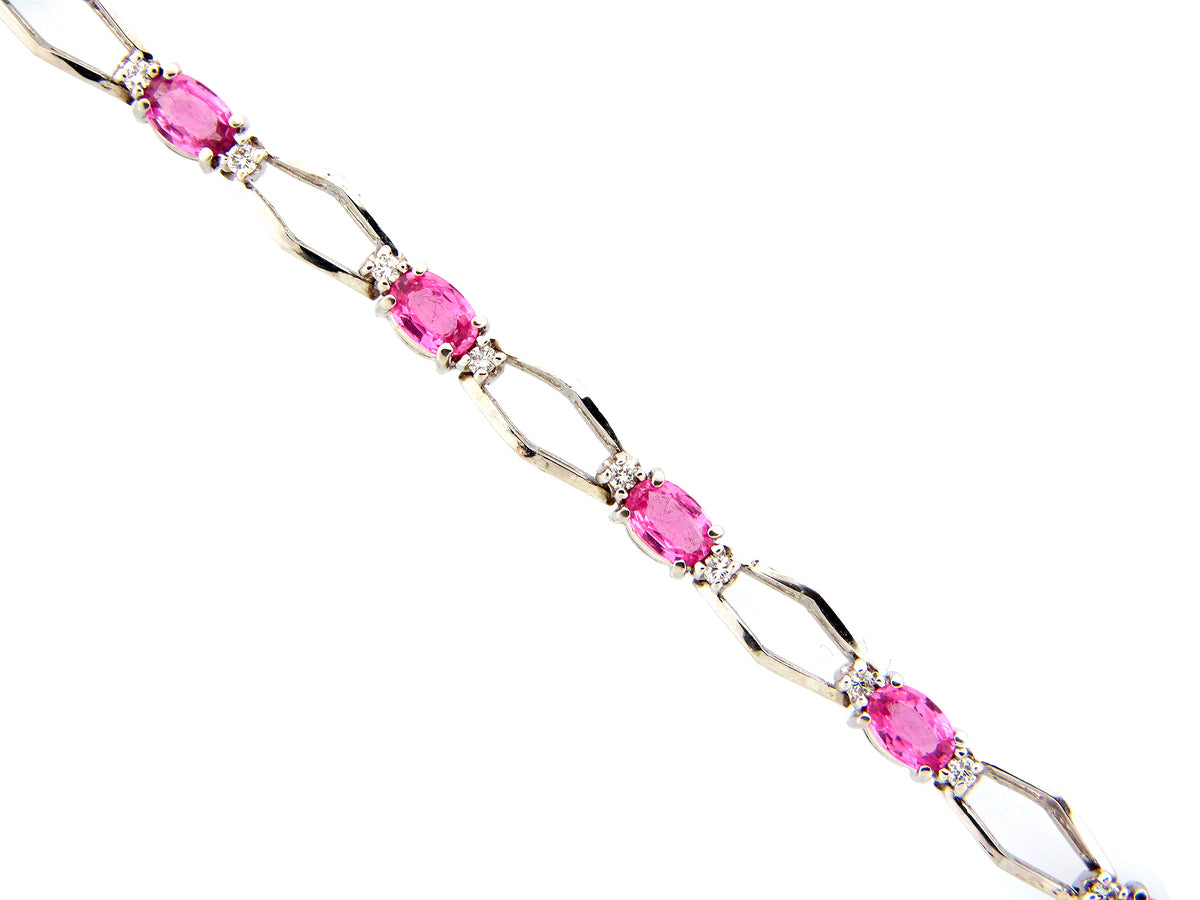 PINK SAPPHIRE & DIAMOND BRACELET, 14KW (H)