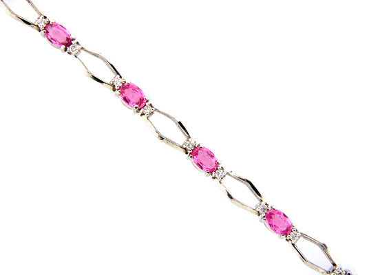 PINK SAPPHIRE & DIAMOND BRACELET, 14KW (H)