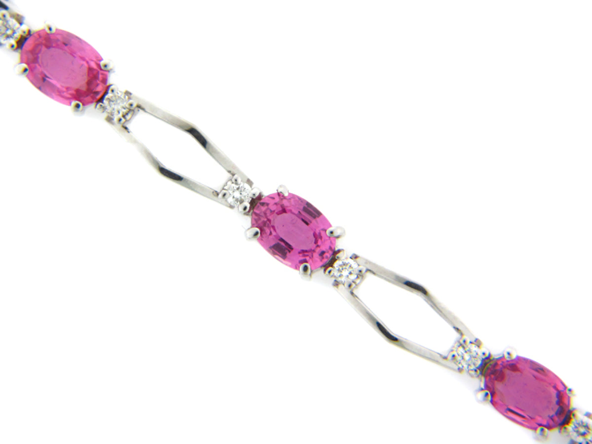 PINK SAPPHIRE & DIAMOND BRACELET, 14KW (H)