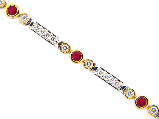 RUBY & DIAMOND BRACELET, 14KT (H), C=0.88