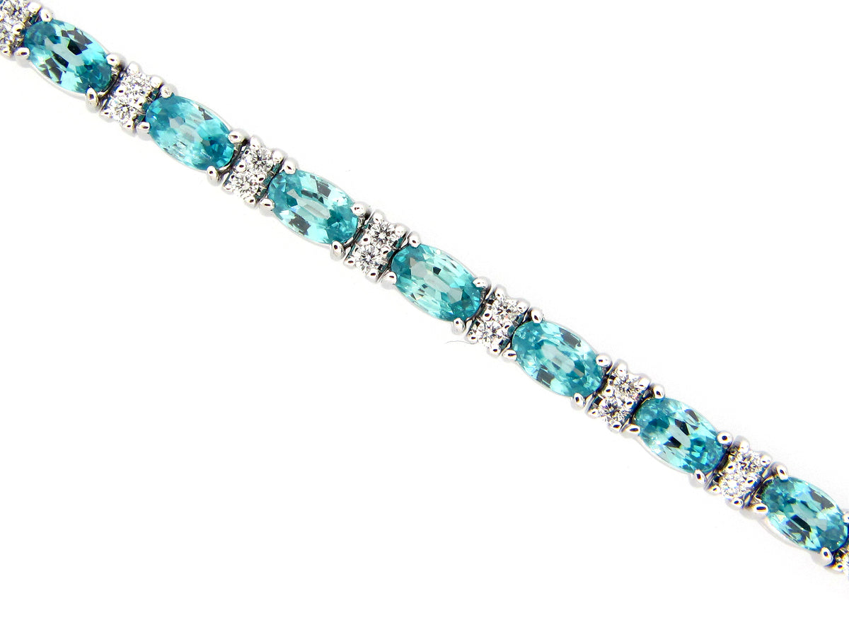 BLUE  ZIRCON & DIAMOND BRACELET, 14KW (H)