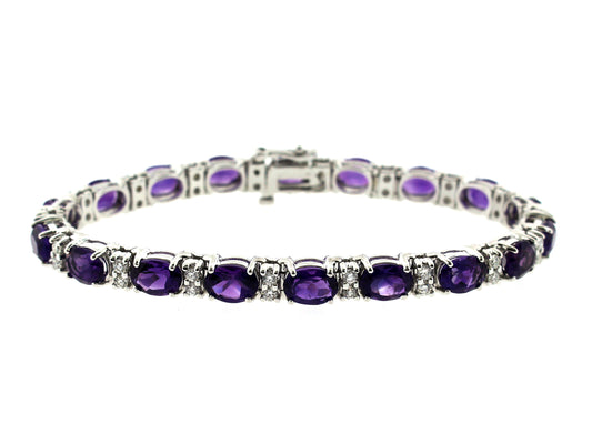 AMETHYST & DIAMOND BRACELET, 18KW (H)