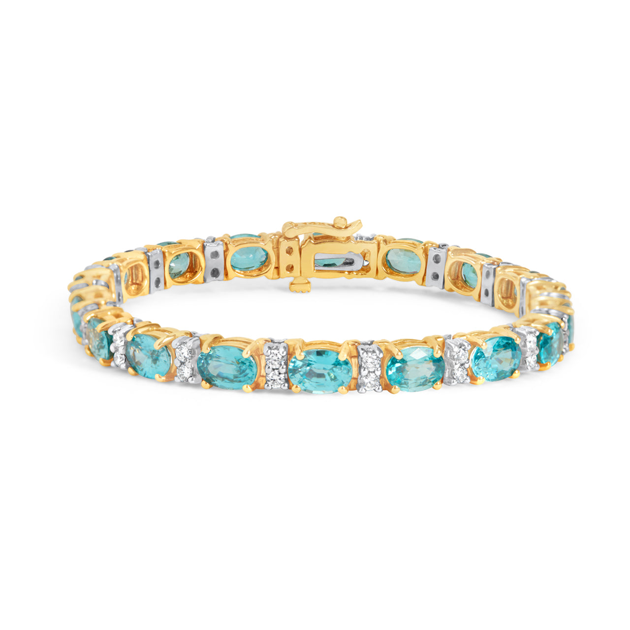 Blue Zircon & Diamond Oval Tennis Bracelet