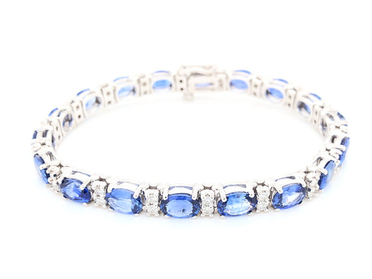 CORNFLOWER BLUE SAPPHIRE & DIAMOND BRACELET, 14KW (H)