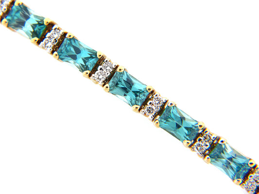 BLUE ZIRCON & DIAMOND BRACELET, 14KY (H), C=16.34