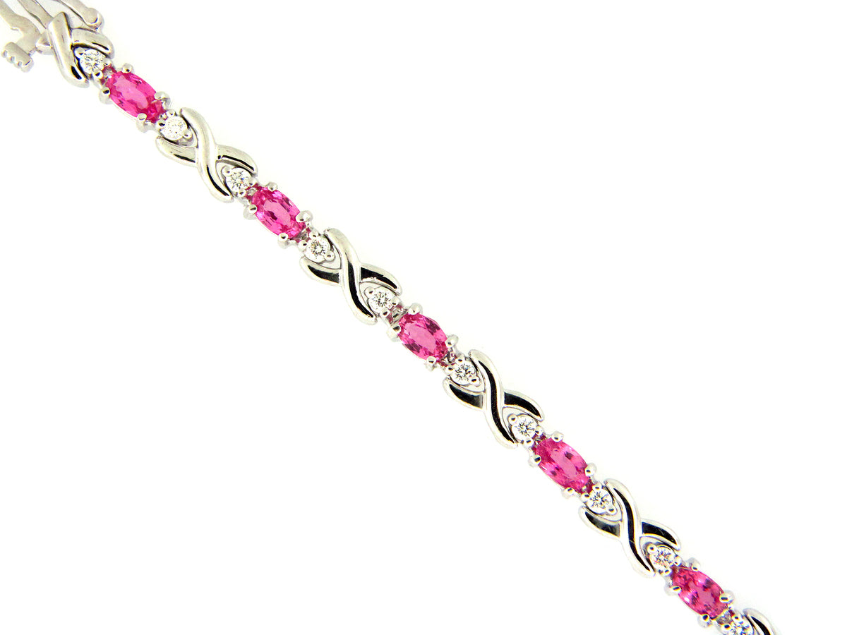 PINK SAPPHIRE & DIAMOND BRACELET, 7 1/2",  14KW (H)