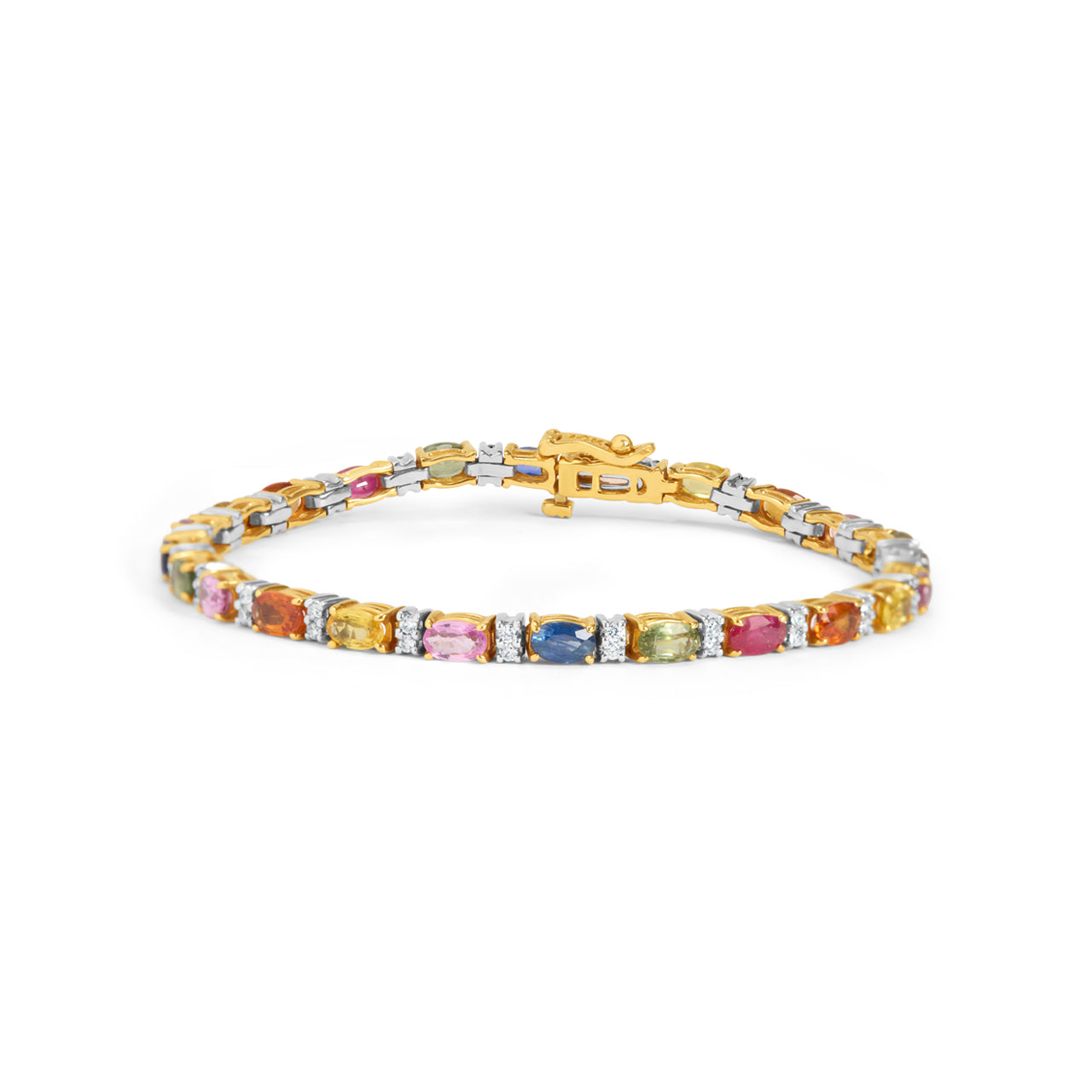Rainbow Sapphire & Diamond Oval Tennis Bracelet