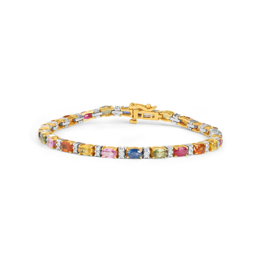 Rainbow Sapphire & Diamond Oval Tennis Bracelet