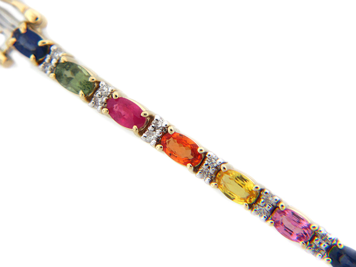 RAINBOW SAPPHIRE & DIAMOND BRACELET, 14KY (H), C=7.40