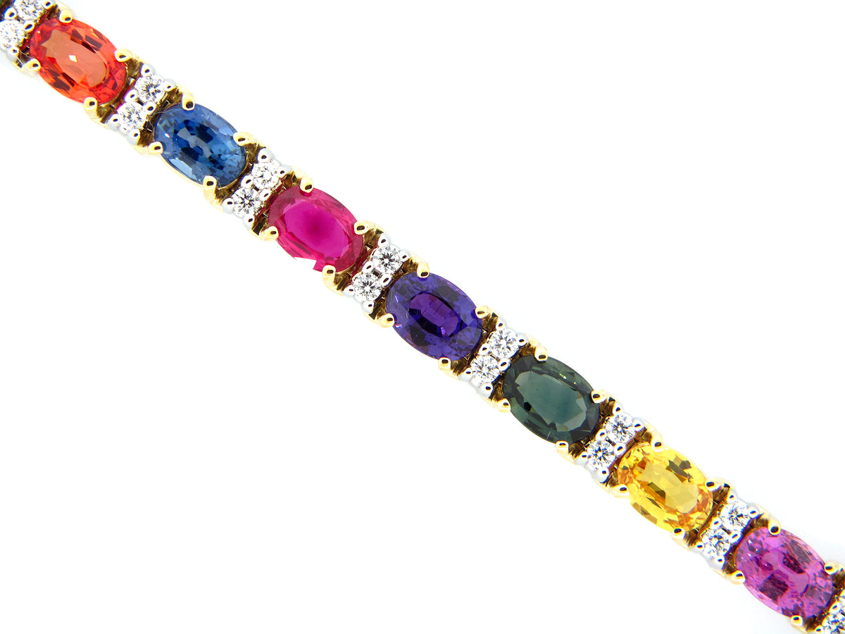 RAINBOW SAPPHIRE & DIAMOND BRACELET, 18KT (H/U)