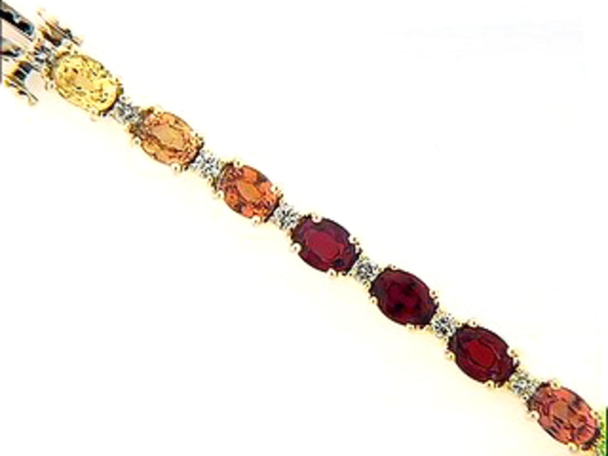 ORANGE SAPPHIRE & DIAMOND BRACELET, 14KY (H/U)
