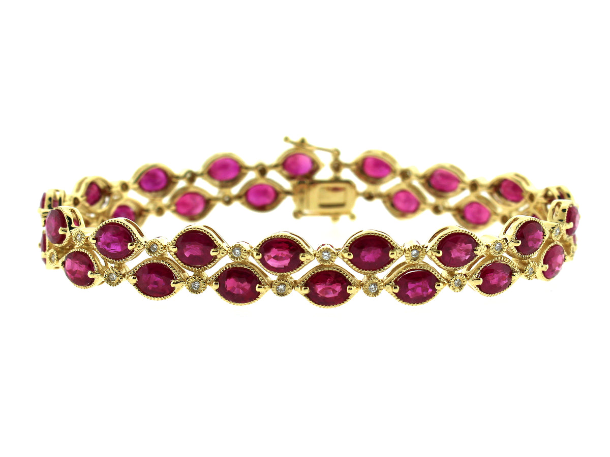 RUBY & DIAMOND 2 ROW BRACELET, 18KY (H)