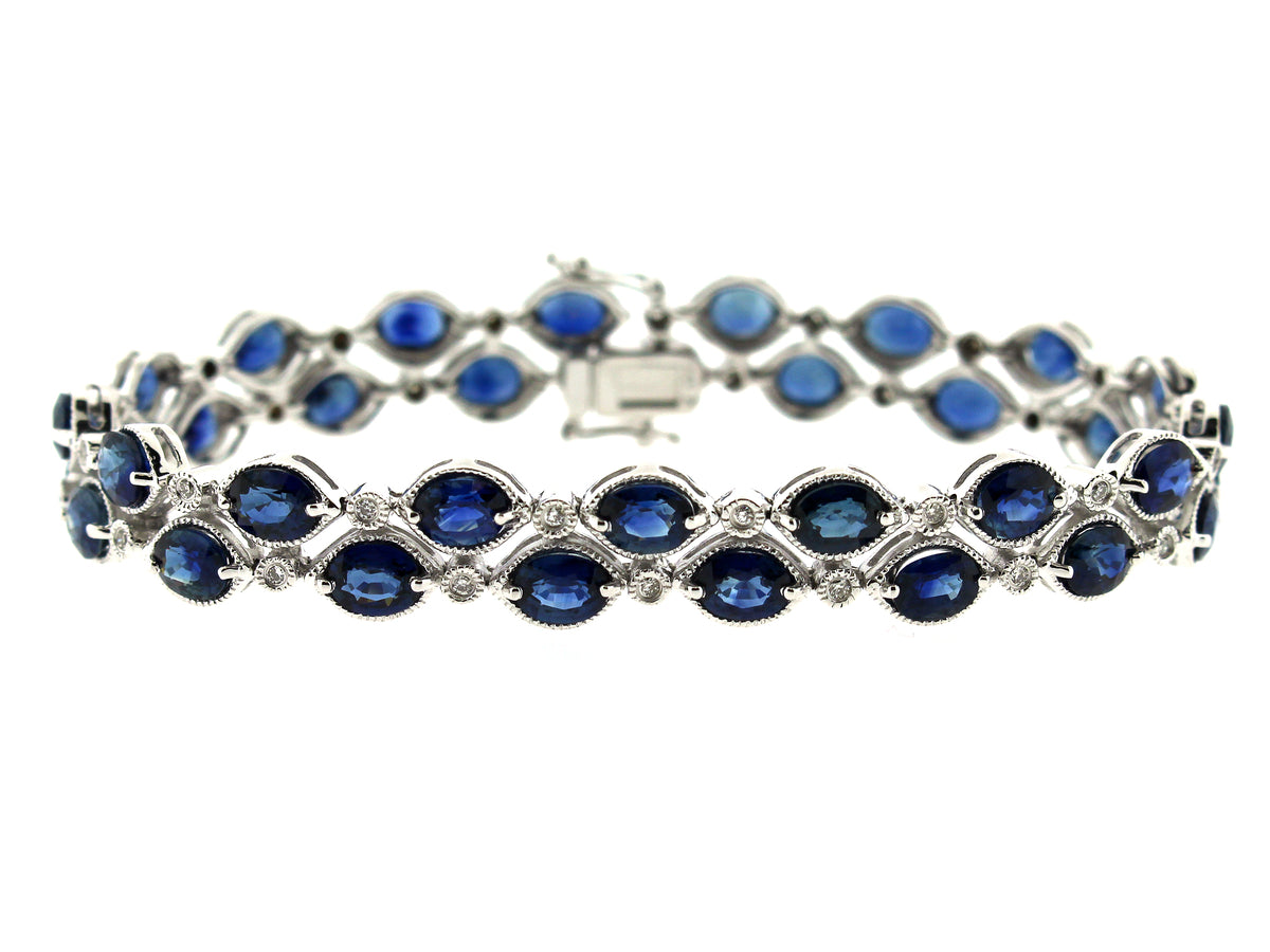 SAPPHIRE & DIAMOND 2 ROW BRACELET, 14KW (H)