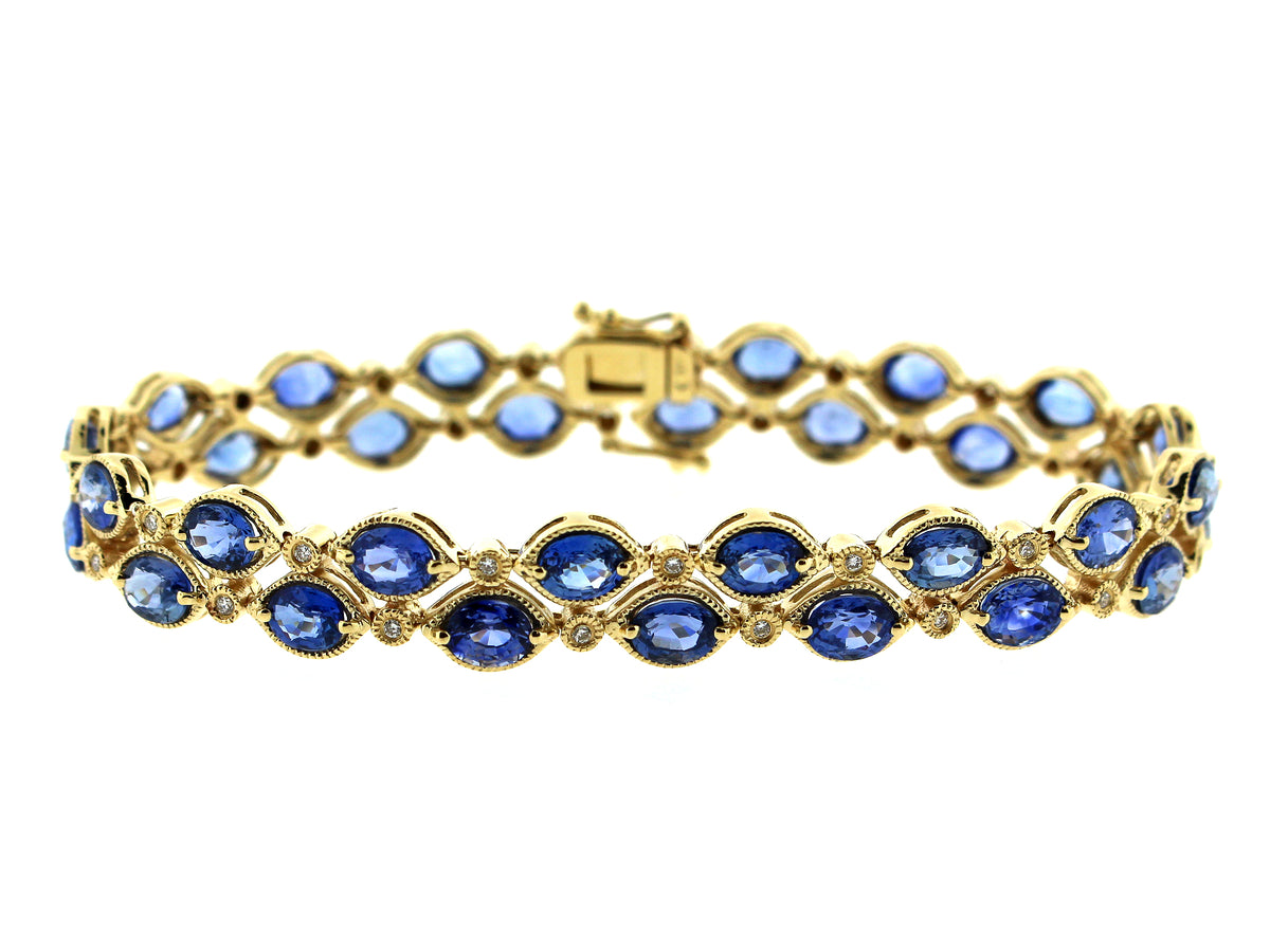 SAPPHIRE & DIAMOND 2 ROW MEDIUM BLUE BRACELET, 14KY (H)