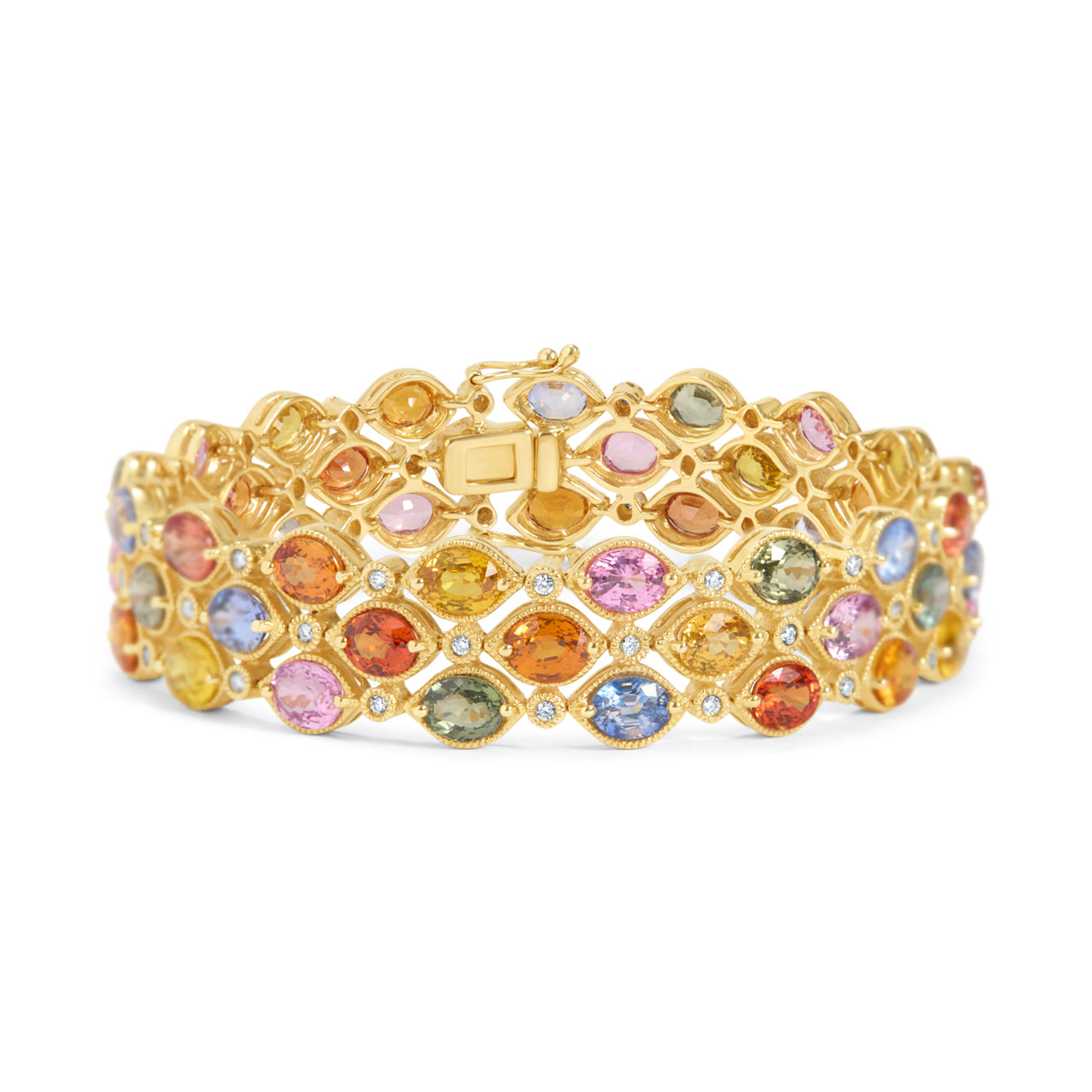 Rainbow Sapphire & Diamond 3 Row Bracelet