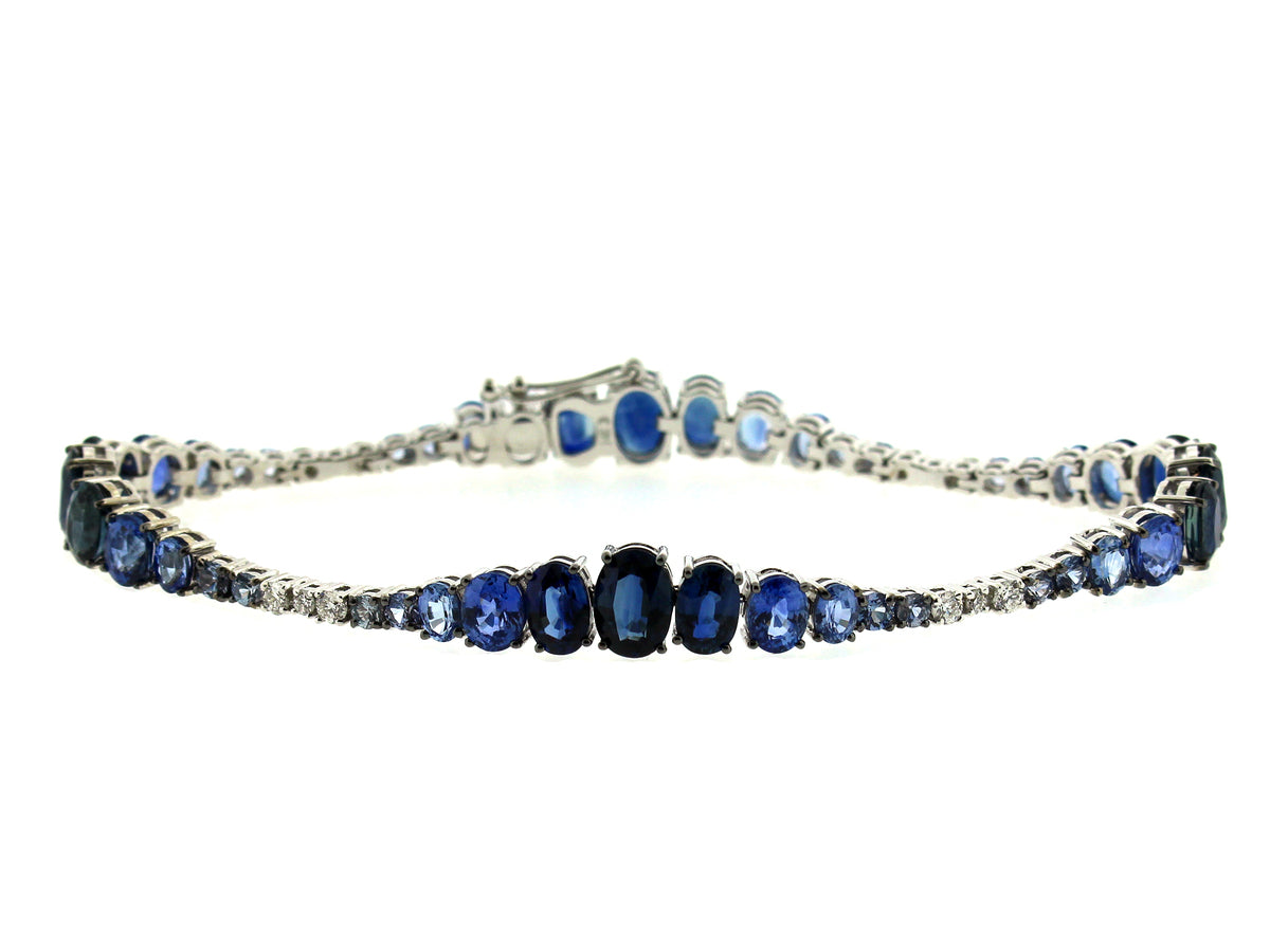 SAPPHIRE & DIAMOND GRADUATING BRACELET, 14KW (H)