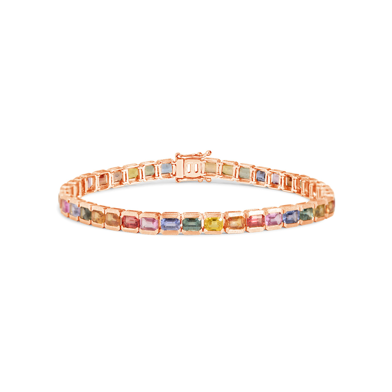 Rainbow Sapphire Emerald Cut Tennis Bracelet