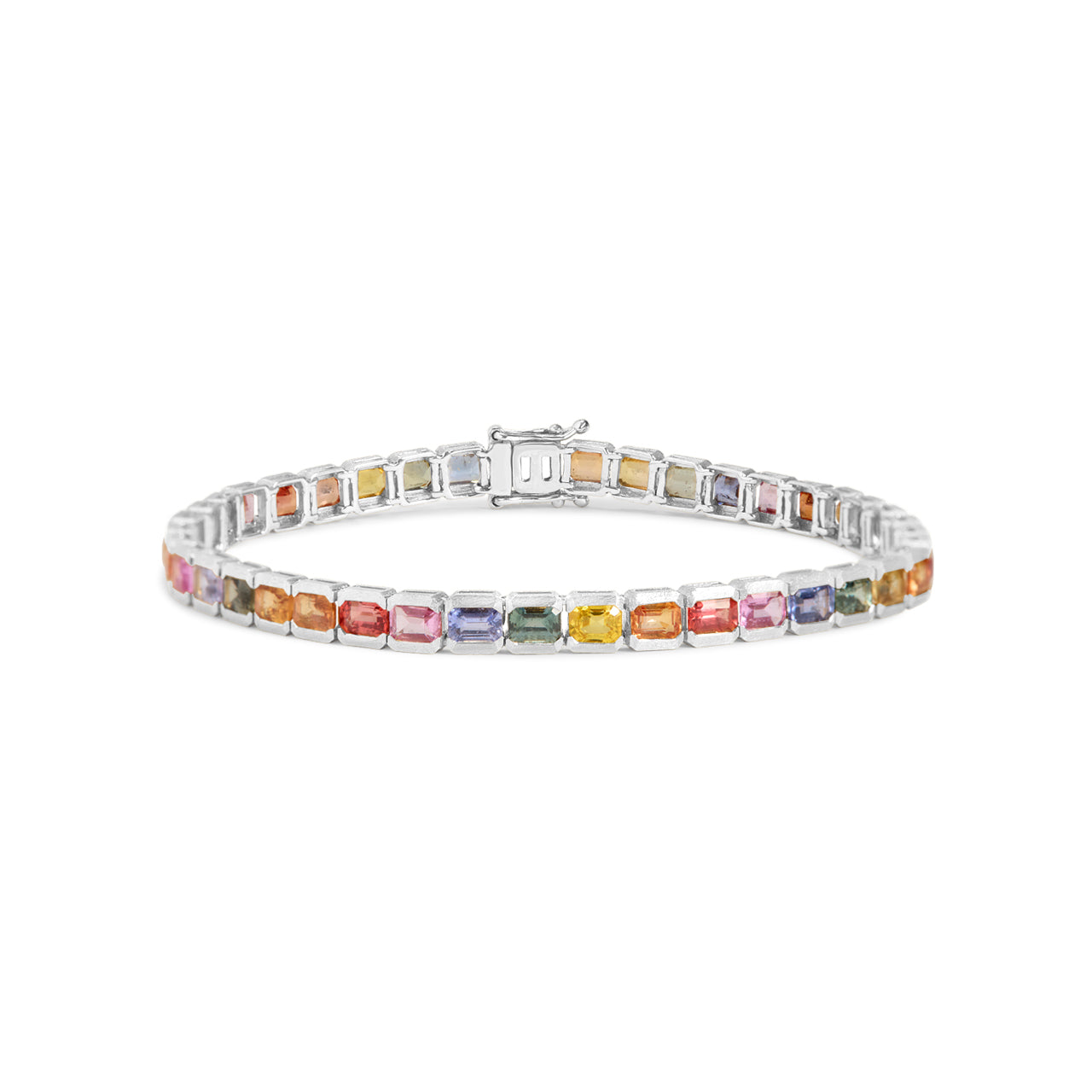 Rainbow Sapphire Emerald Cut Tennis Bracelet