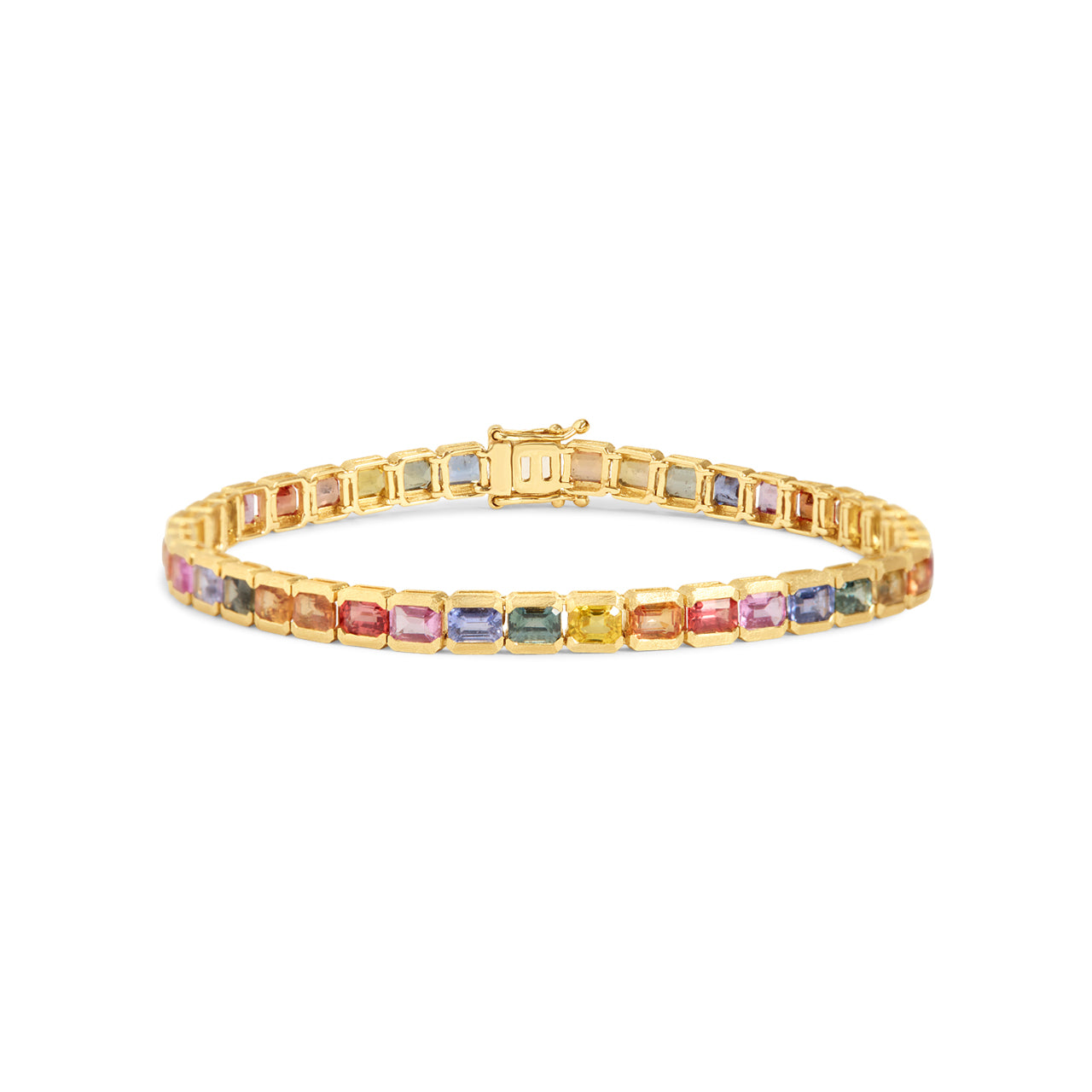 Rainbow Sapphire Emerald Cut Tennis Bracelet