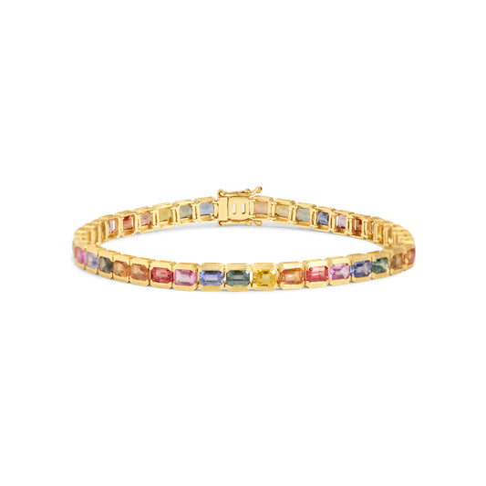 Rainbow Sapphire Emerald Cut Tennis Bracelet