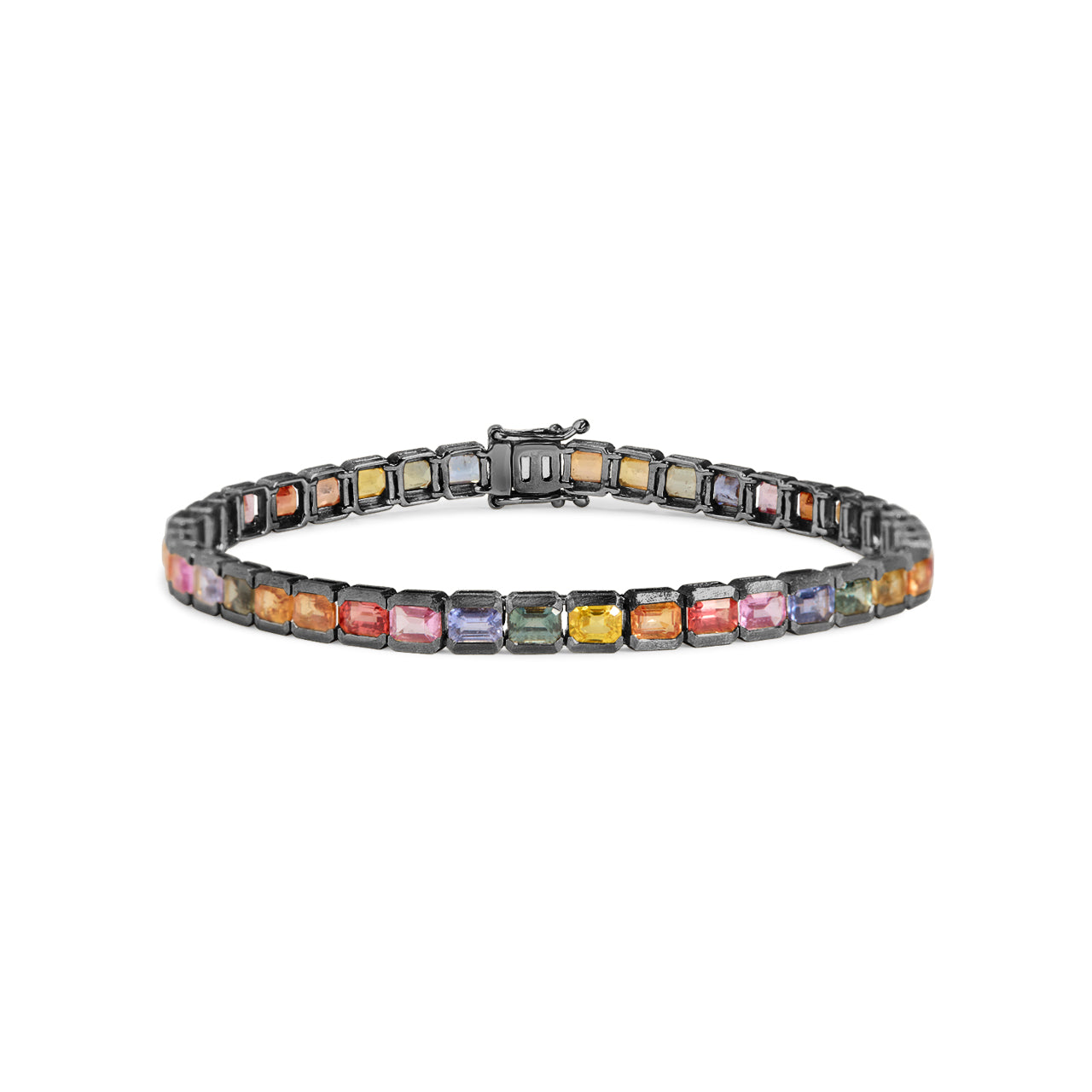 Rainbow Sapphire Emerald Cut Tennis Bracelet