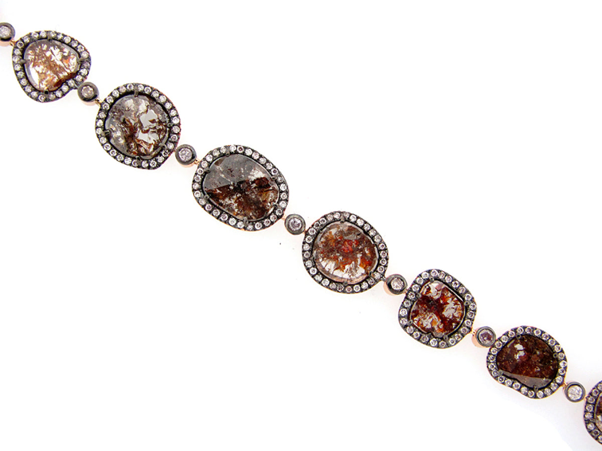 ROSE ROUGH CUT FANCY COLOR DIAMOND BRACELET, 18KR (N)