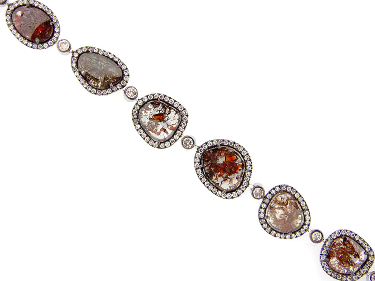 ROSE CUT SLICE FANCY COLOR DIAMOND BRACELET, 18KW (N)