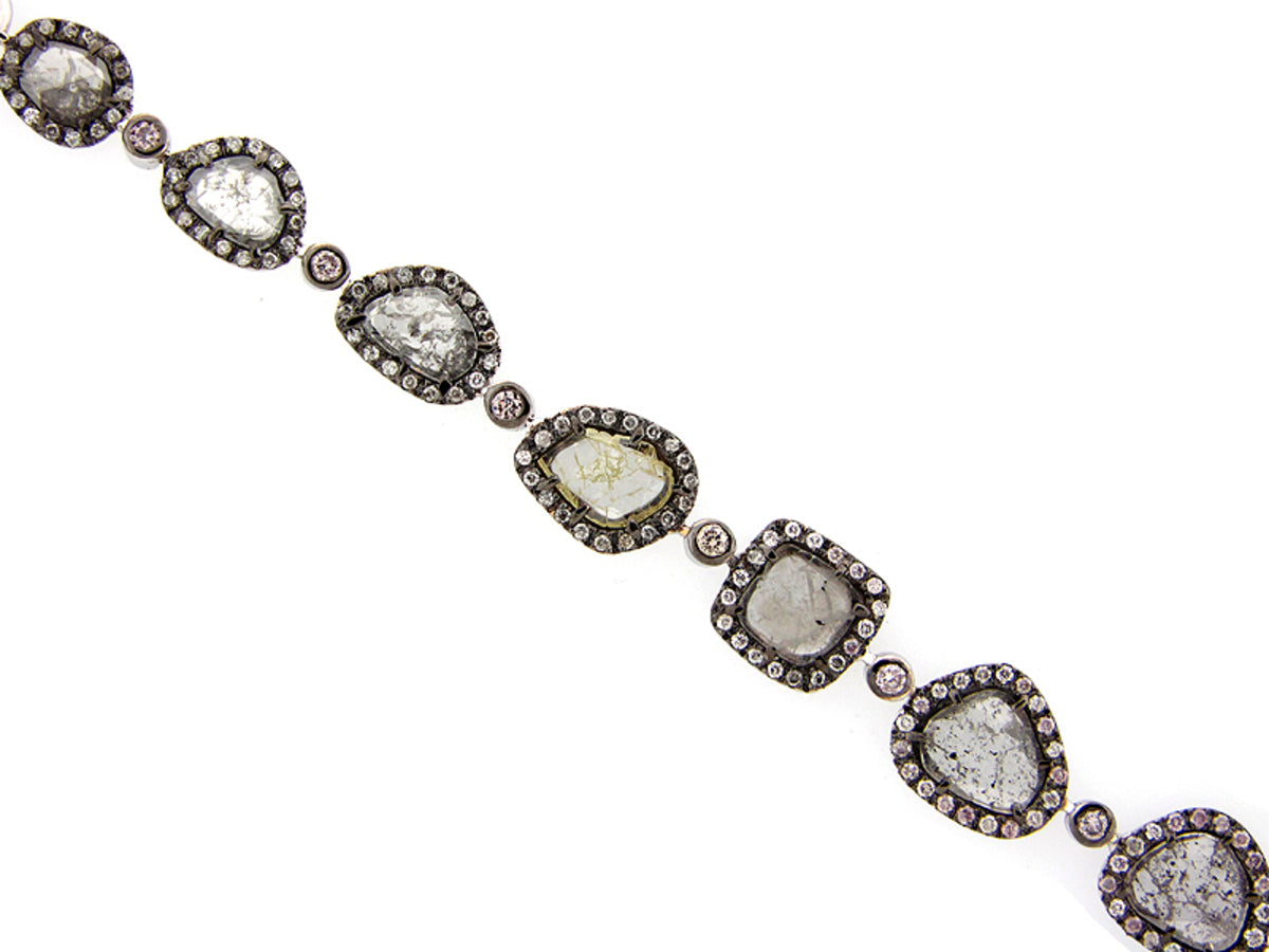 ROSE CUT SLICE GRAY DIAMOND BRACELET, 18KW (N)