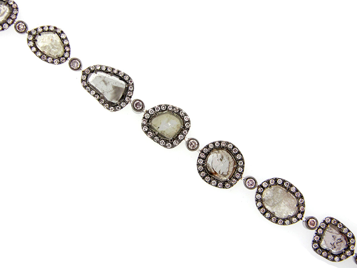 ROSE CUT SLICE GRAY DIAMOND BRACELET, 18KW (N)