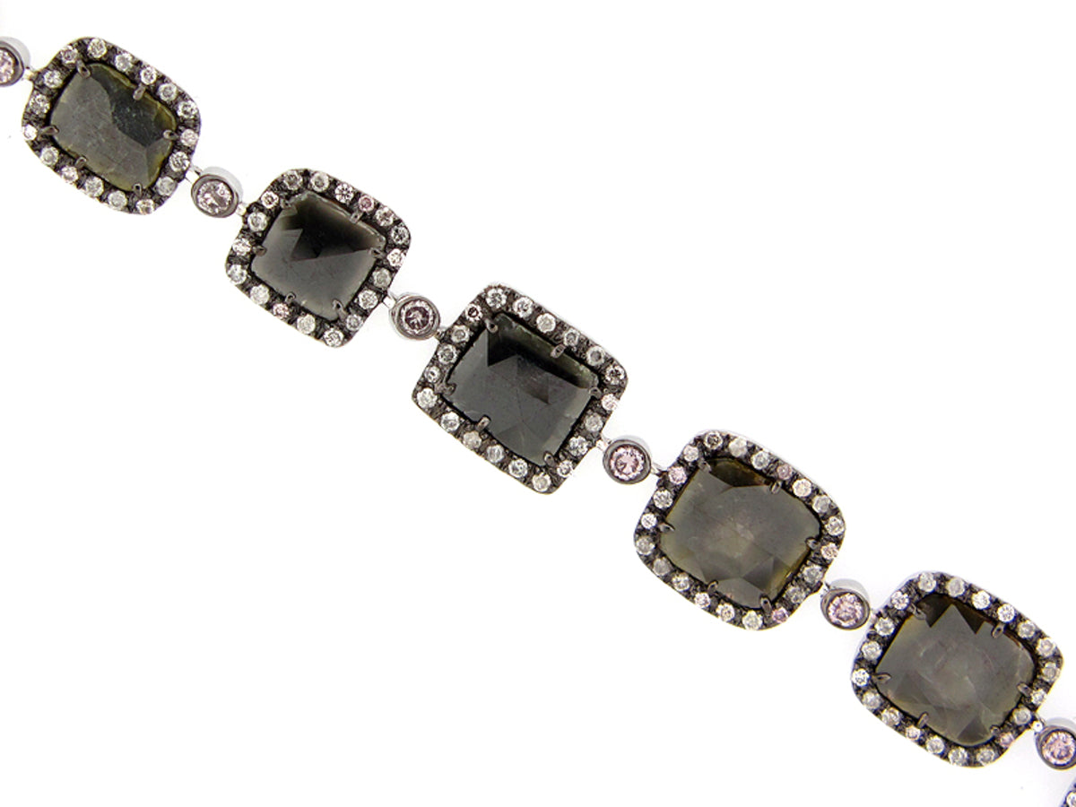 ROSE CUT SLICE GRAY DIAMOND BRACELET, 18KW (N)