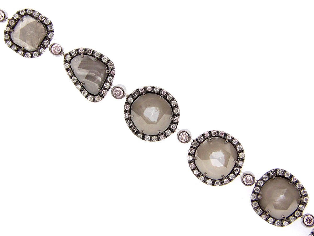 ROSE CUT SLICE GRAY DIAMOND BRACELET, 18KW (N)