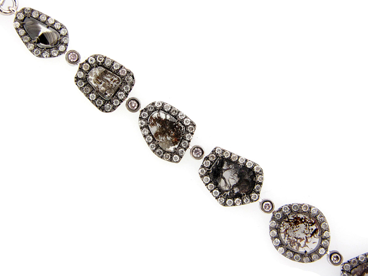 ROSE CUT SLICE GRAY DIAMOND BRACELET, 18KW (N)